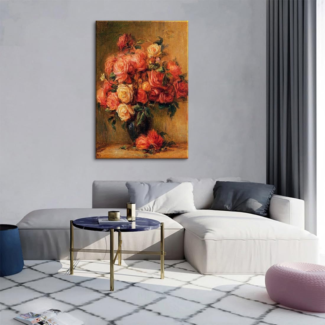 Amazon.co.jp: アートパネル ルノワール Bouquet of Roses ばら 油絵